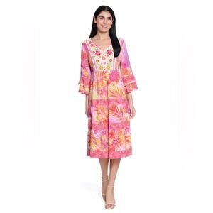 JOHN MARK RUFFLE SLEEVE PRINT DRESS - TROPICAL MULTI Size L